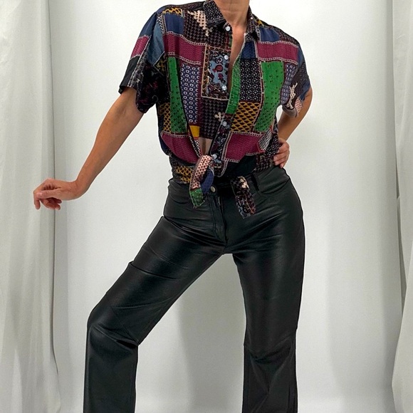 Vintage | Tops | Vintage 7s Patchwork Mixed Print Cotton Linen